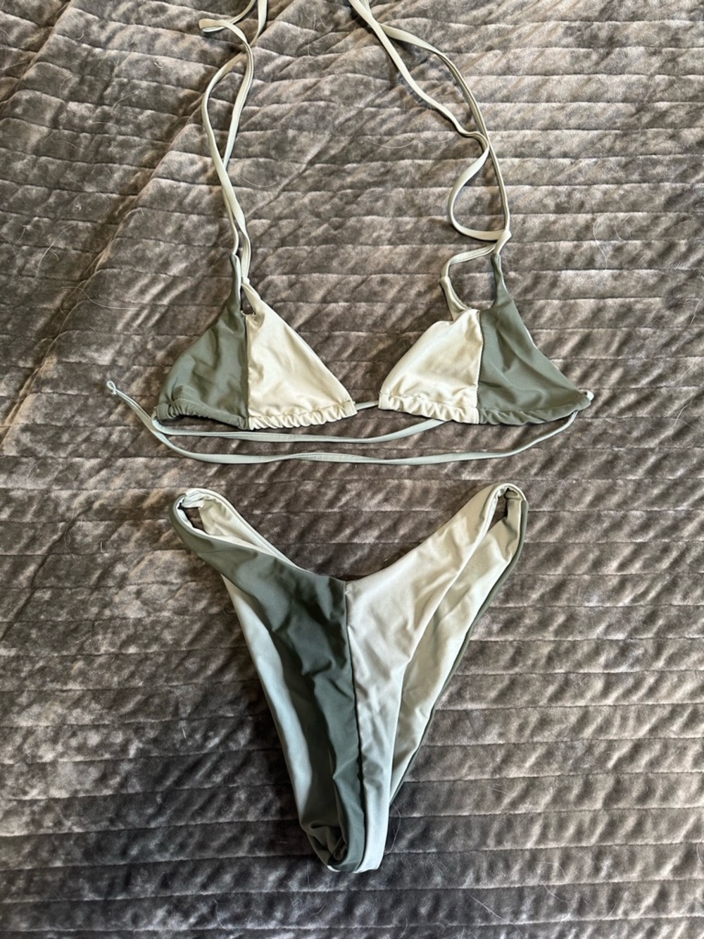 SHEIN Two-Tone Olive Green Triangle Bikini Set - Women Swim